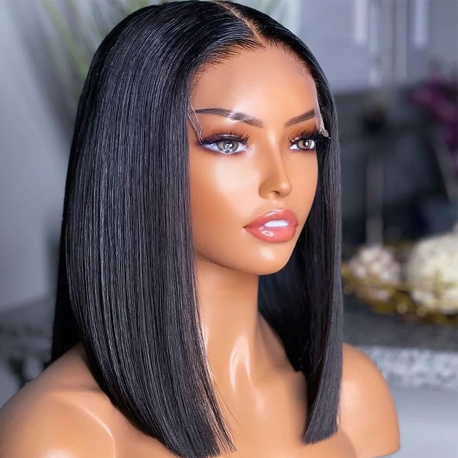 Short Bob Wig Lace Front Human Hair Wigs Brazilian 13x1 T Part Frontal For Black Women Pre Plucked Bone Straight Human Hair Wig