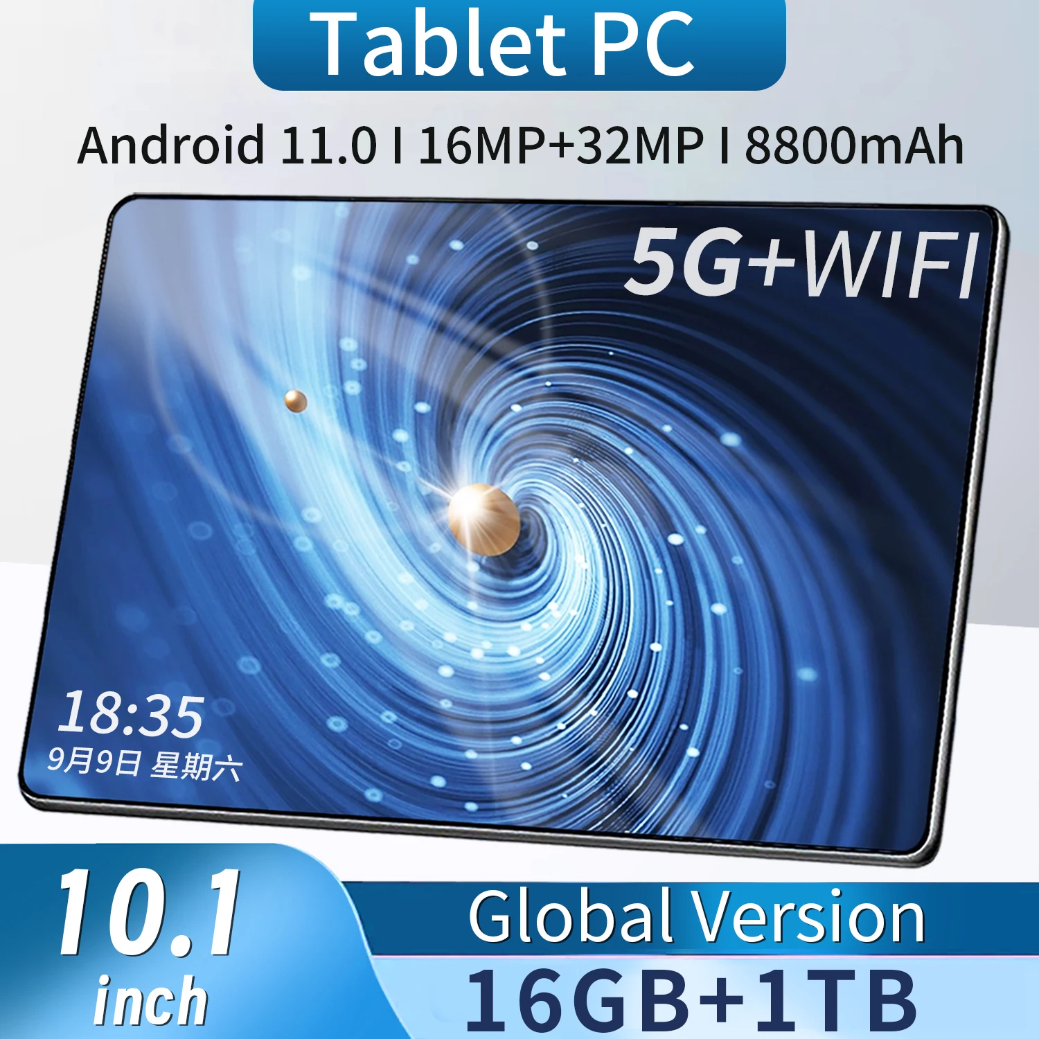 5G 2023 Nuova Versione Globale Tablet Da 10.1 Pollici Android 16Gb + 1Tb Rom 16 + 32Mp 8800Mah Android 11.0 8800Mah Mtk6797 Bluetooth Wifi