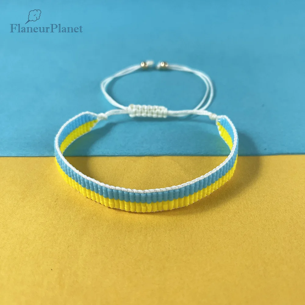 FlaneurPlanet Peace Lover Premium Japanese Miyuki Delica Bead Blue And Yellow Bracelets Ukraine Adjustable Size