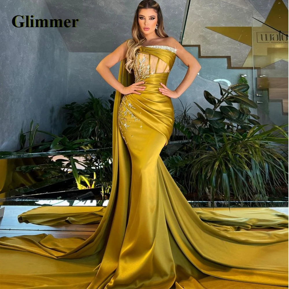 

Glimmer Fashion Evening Dresses Court Train Formal Prom Gowns Made To Order Celebrity Vestidos Fiesta Gala Robes De Soiree