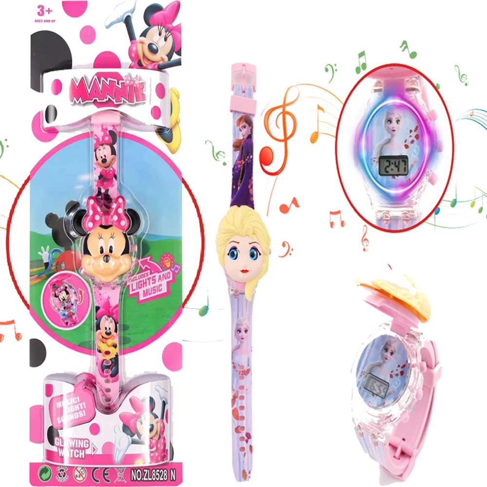 

Disney Frozen Avengers Spiderman iron Man Children's music flashing light luminous flip watch boy girl Toys birthday present