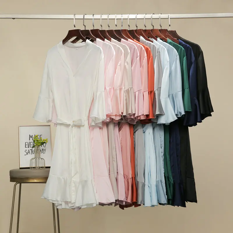 Ruffle Silk Robe Wedding Bride Bridesmaid Robes Spring Spandex Satin Chiffon Robe Summer Women Sleepwear