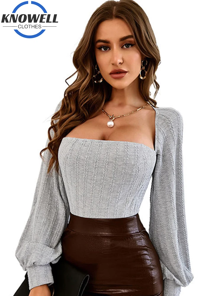 

Женская футболка с длинным рукавом-фонариком и квадратным вырезом