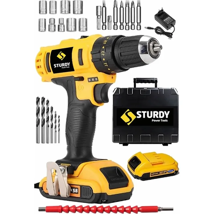 Sturdy 58VF 5mah Новая серия двухбатарейных винтов New Technology Ударная аккумуляторная дрель Набор из 27 предметов