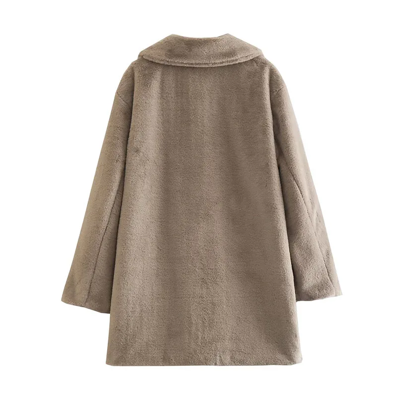 ZATRHMBM Women 2022 Autumn Winter Fashion Faux Fur Effect Coat Vintage Long Sleeve Button Up Female Outerwear Chic Tops
