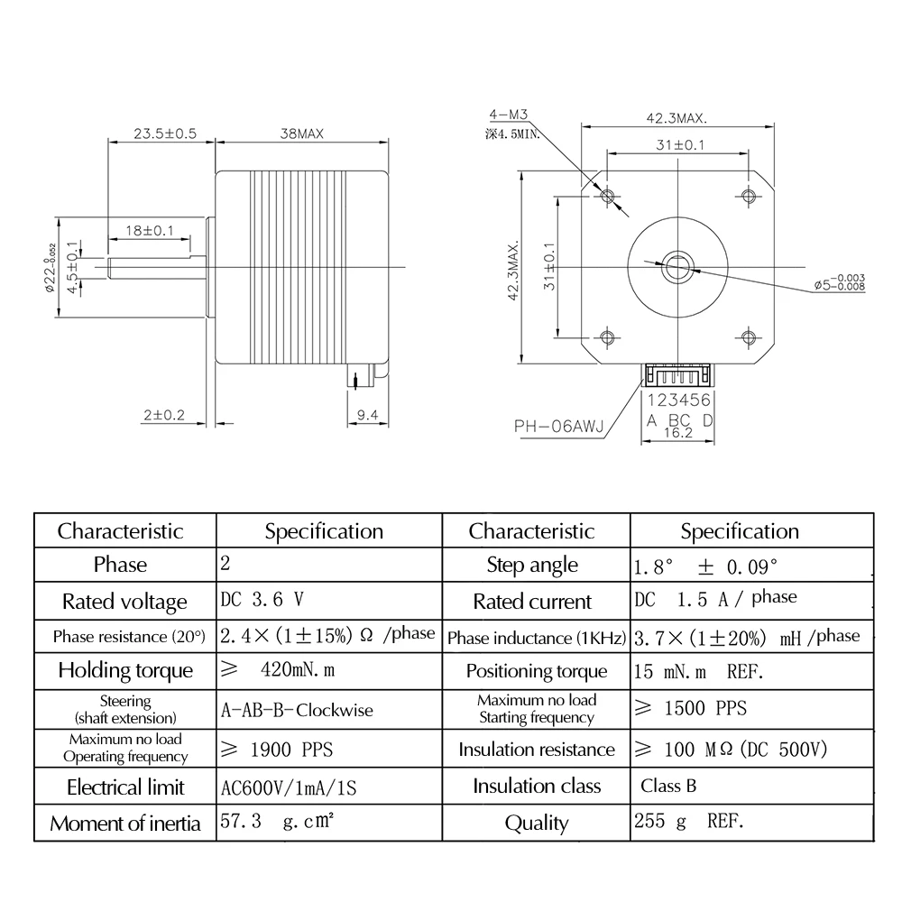 Шаговый двигатель 17Hs4401S 4-Lead Nema17 42 motor Nema 17 Motor 42bygh 1.5A для 3D-принтера с ЧПУ 1 шт.