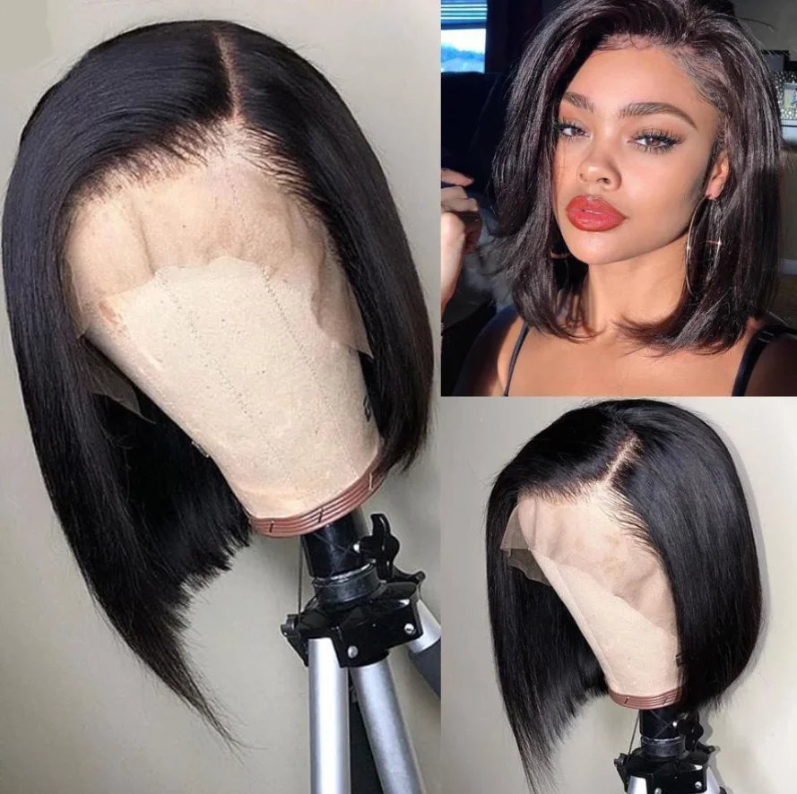 

WIGERA Synthetic High Quality Natural Hairline Super Soft Nature Black Short Straight Bob Wig 13X4 Lace Front Hair For Woman