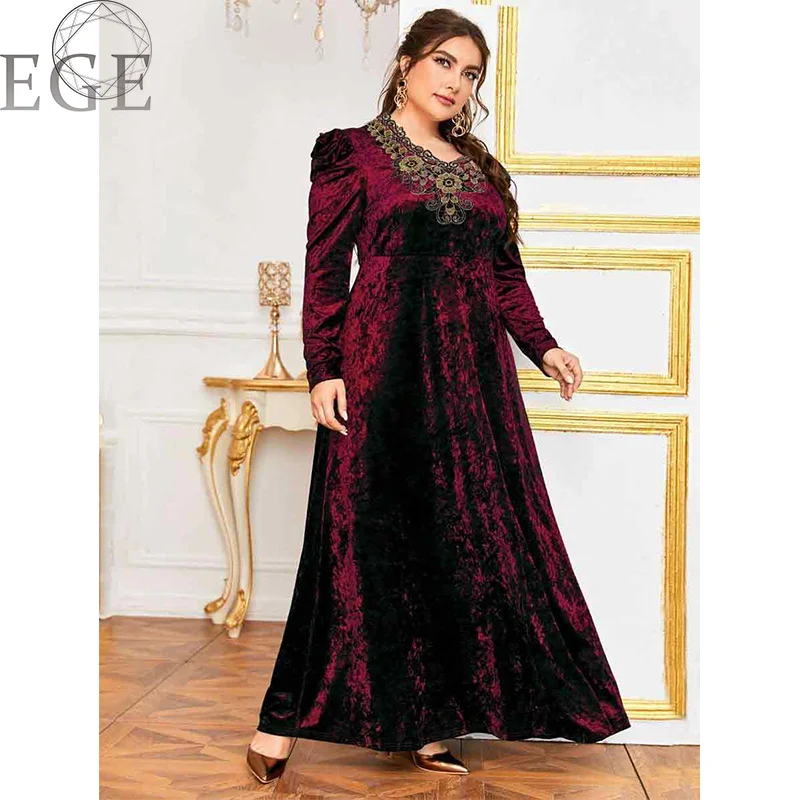 2022 New Fall Winter Plus Size Velvet Elegant 4XL5XL Round Neck Long Sleeve Dress Luxury MIDI Loose Dress Plus Size Women's