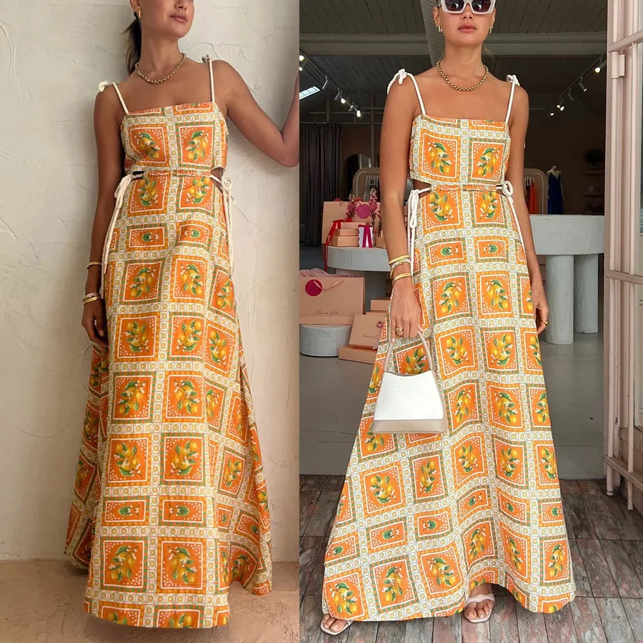 

Summer Hot Selling Vacation Fashion Clothing Drawstring Frenulum Dresses For Womens 2023 New Arrivals