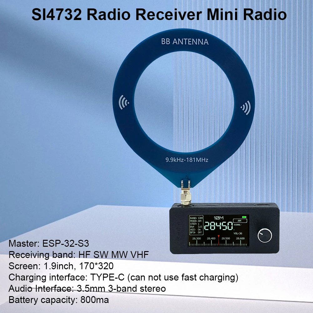 SI4732 0 5-108 МГц Карманный мини-радиоприемник LSB USB AM FM /AM Радио 1 9-дюймовый IPS экран HF SW