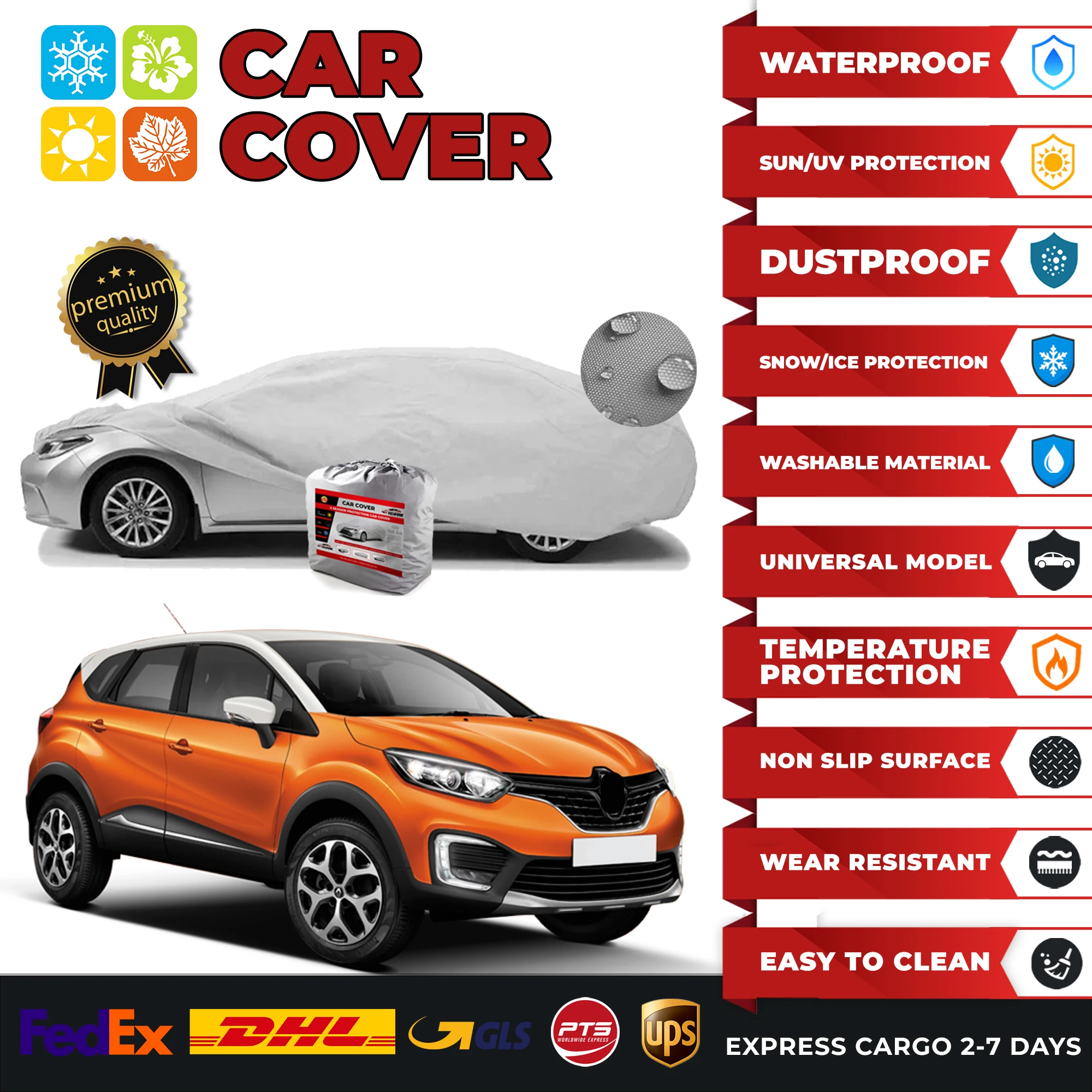 

Car Cover for Renault Captur Universal Car Covers Indoor Outdoor Full Auto Cover Sun UV Snow Dust Resistant Protection