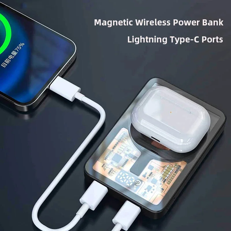 5000mAh Transparent Magnetic Power Bank Wireless Fast Charger Mini Portable External Battery Powerbank For iPhone Samsung Xiaomi