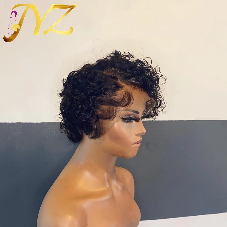 

Short Curly Lace Pixie Cut Human Hair Wig with Baby Hair Side Part 13*4 Lace Frontal Wig For Women 150% Density Bob Wigs