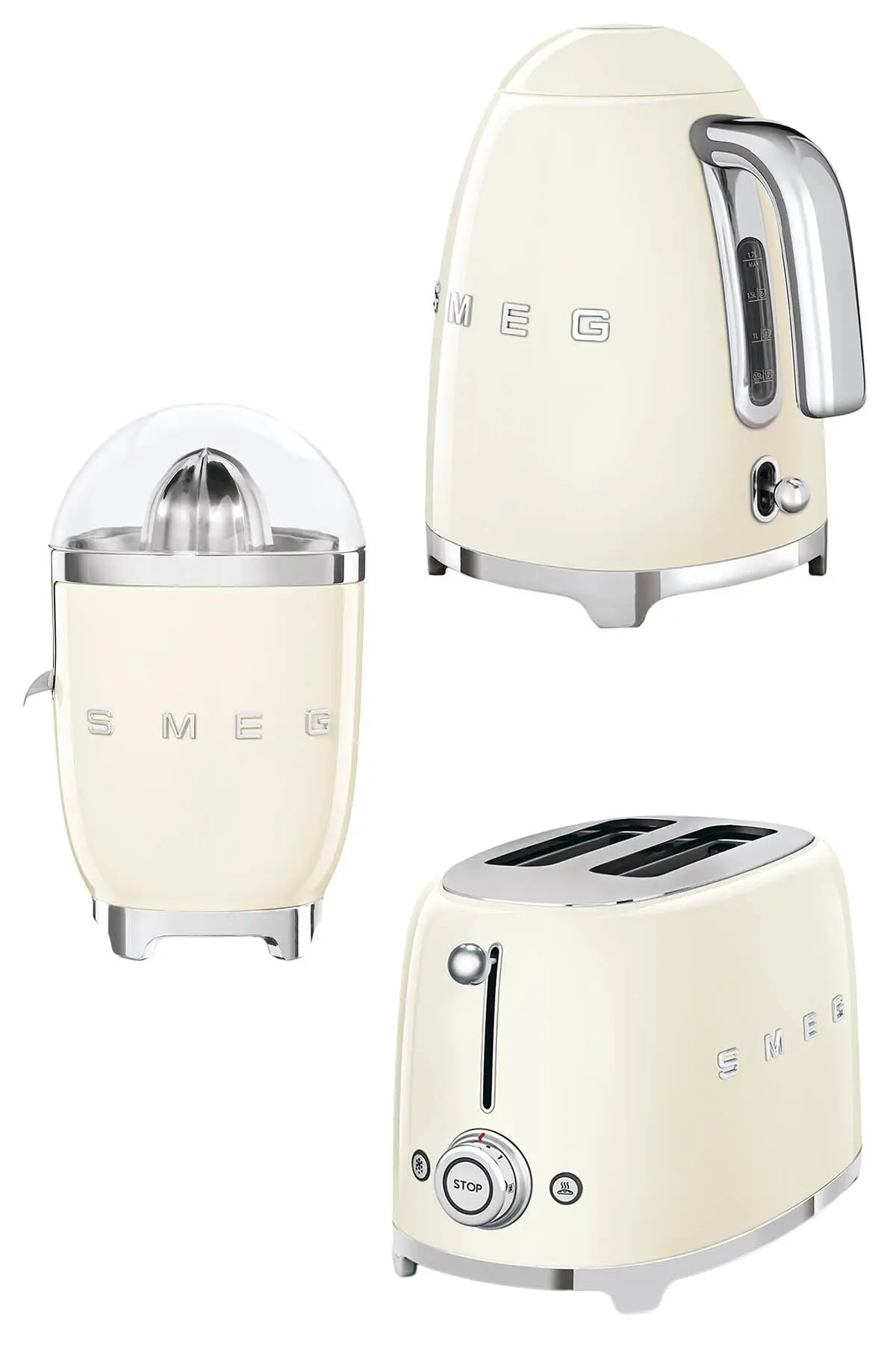 Smeg - Кремовый чайник-набор тостеров 1x2 и соковыжималки для ...