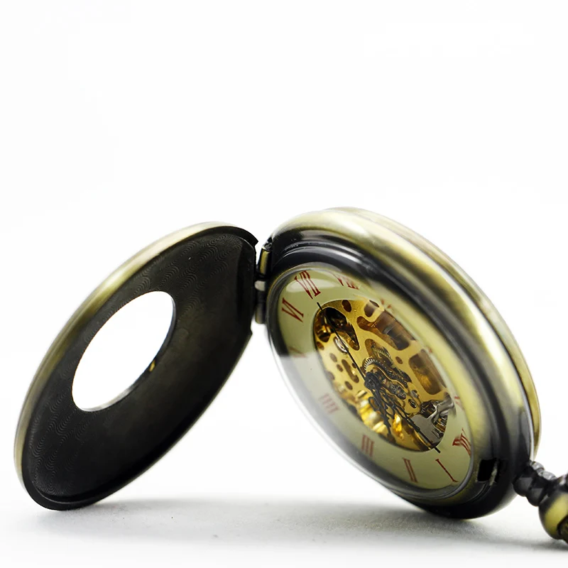 Vintage Roman Mechanical Pocket Watch Hollow Case Hand Wind Casual Fashion Watch Necklace Pendant With FOB Chain Gift relogio