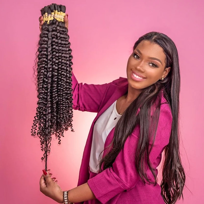 Deep Curly Human Bulk Hair For Braiding 1B# Natural Black Bulk Unprocessed Hair Extensions No Weft Virgin Remy Hair Bundles