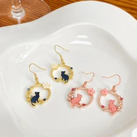 korean fashion cute cartoon kitten round garland earrings for women creative fresh sweet hollow dangle earrings party jewelry