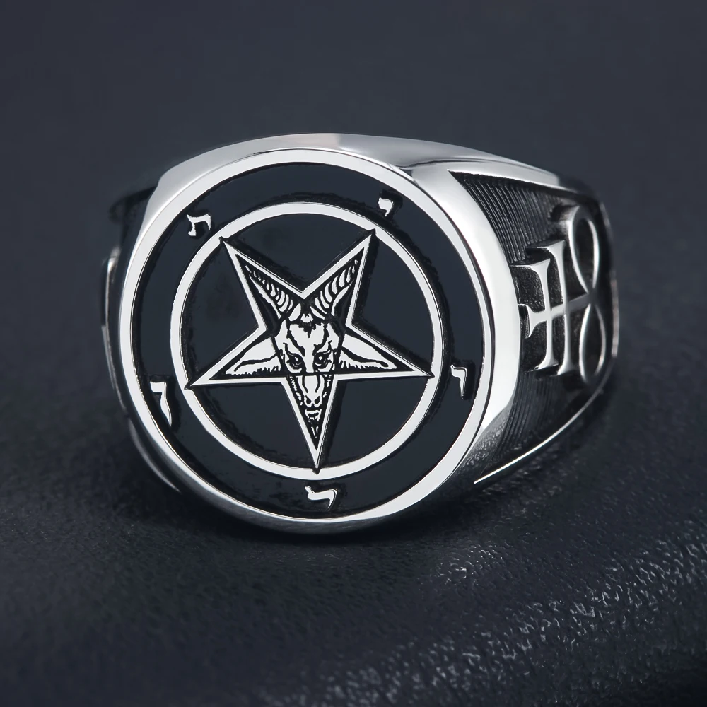 Фото Церковь Сатаны, Sigil Baphomet, Lucifer, сатановая печатка, значок, языческое серебряное кольцо №4