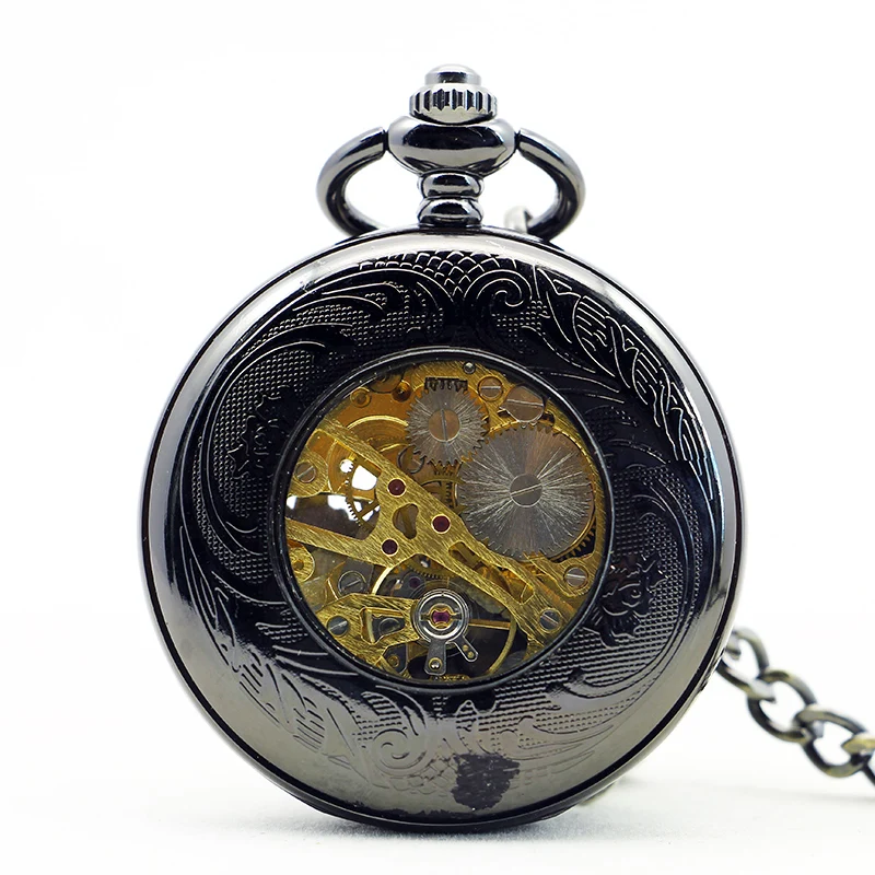 Antique Skeleton Flap Vintage Pocket Watch Mechanical Hand-winding Mens Skeleton Chain Watches Gift Clock relogio masculino