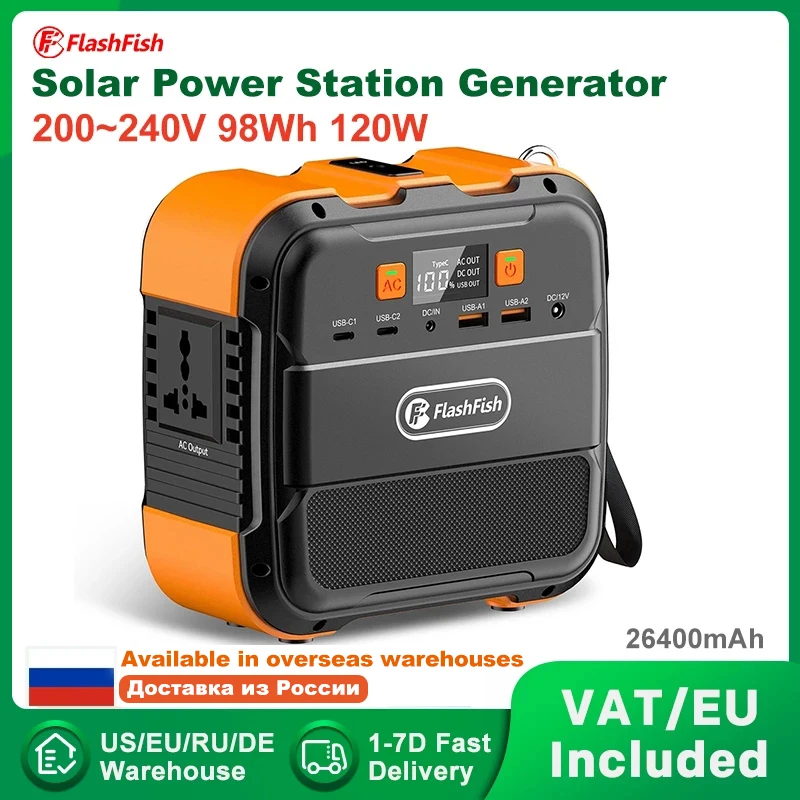 

Flashfish A101 120W 200-240V 26400 mAh Portable Power Station Backup Powerful Solar Generator for Outdoors Camping Home Blackout