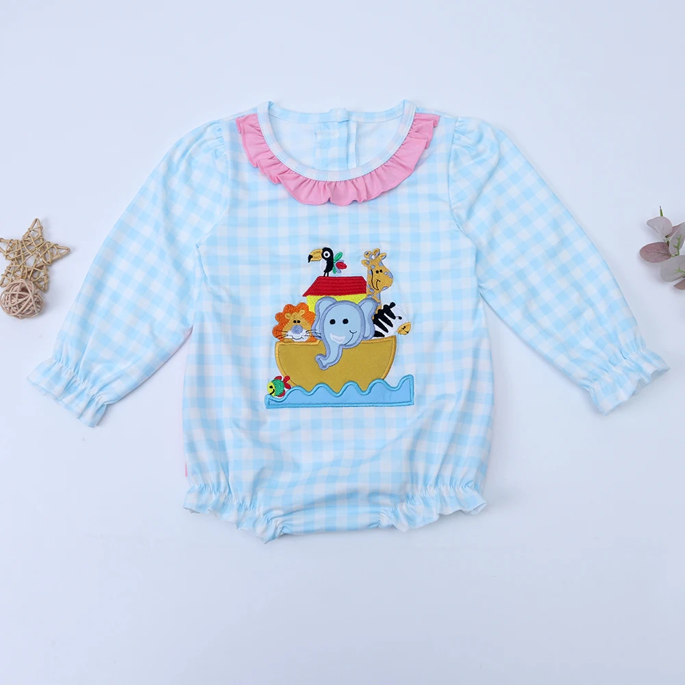 

New Born 0-3T Romper Babi Girls Clothes Animal Embroidery Bodysuit Lattice Outfits Sleeve Bubble Bluey One Piece Lace Jumpsuit