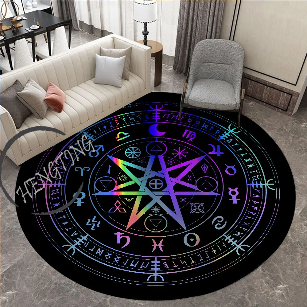 

Pentacle Symbol Round Patterned Carpet Devil's Trap White Pentagram On Black Rug Carpet Living Room Home Bedroom Decor Mat