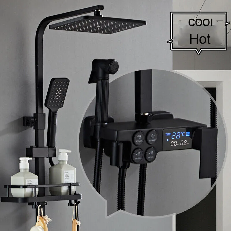 

Digital Shower Set Bathroom Smart Shower System Wall Mount Hot Cold Mixer Bath Faucet Square Head SPA Rainshower
