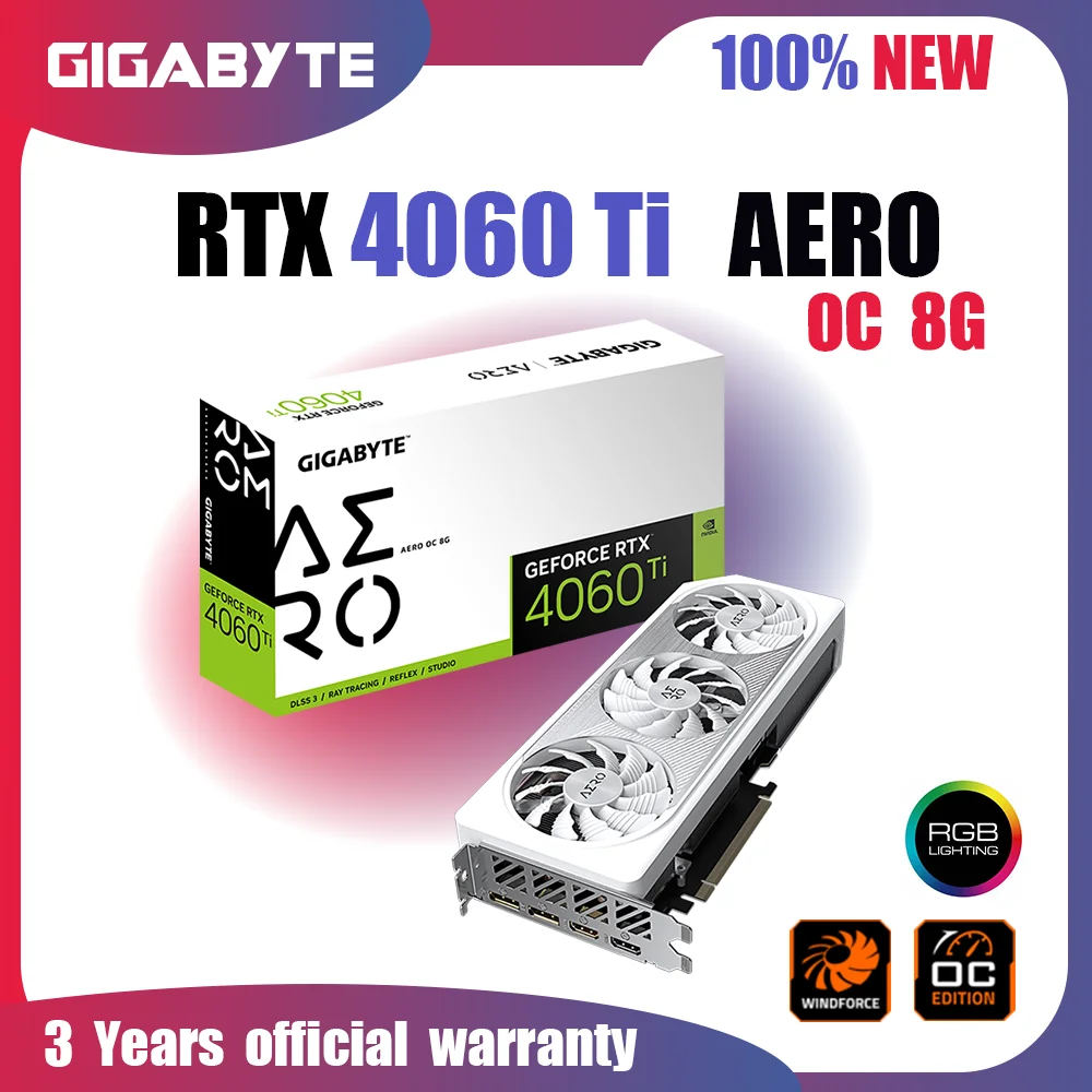 

New GIGABYTE RTX 4060 TI AERO OC 8G Video Cards GDDR6 8GB GPU NVIDIA RTX 4060 TI Graphics Cards PCIE 4.0 128bit RGB
