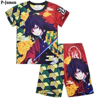 p jsmen anime demon slayer kimetsu no yaiba tomioka giyuu costume cartoon printed clothes pants for kids boy home summer costume