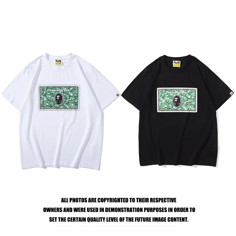

100% Cotton Casual Loose Summer Members Limited US Dollar Printing Tide Brand Men's And Women's Short-sleeved Ape T-shirt