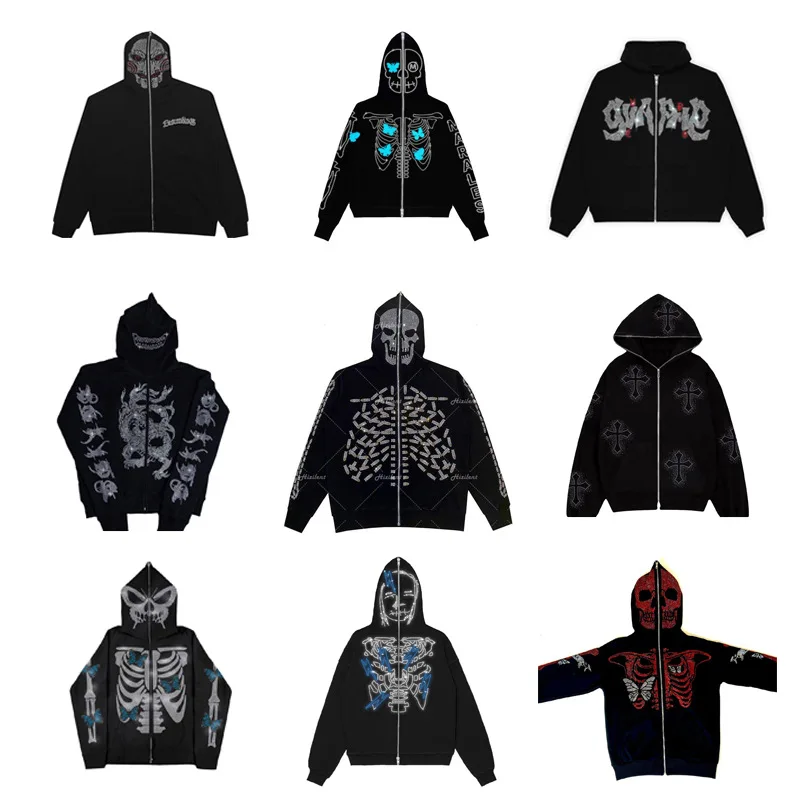 

Fashion High Street Younth Printed Hot Drill Hooded Cardigan Zipper Loose Men's And Women's Tide Brand Sweater Hoodies Wholesale