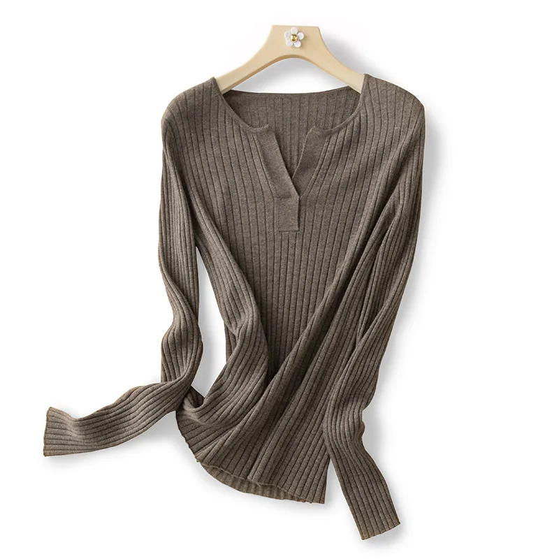 Пуловер с v-образным вырезом женский свитер черный топ одежда длинным рукавом