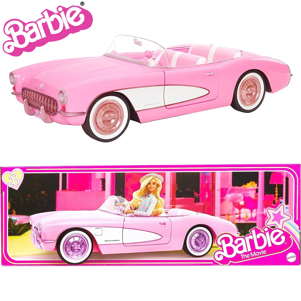 

Barbie The Movie Car, Vintage-Inspired Pink Corvette Convertible with White Wall Tires and Trunk Storage, Collectible, HPK02