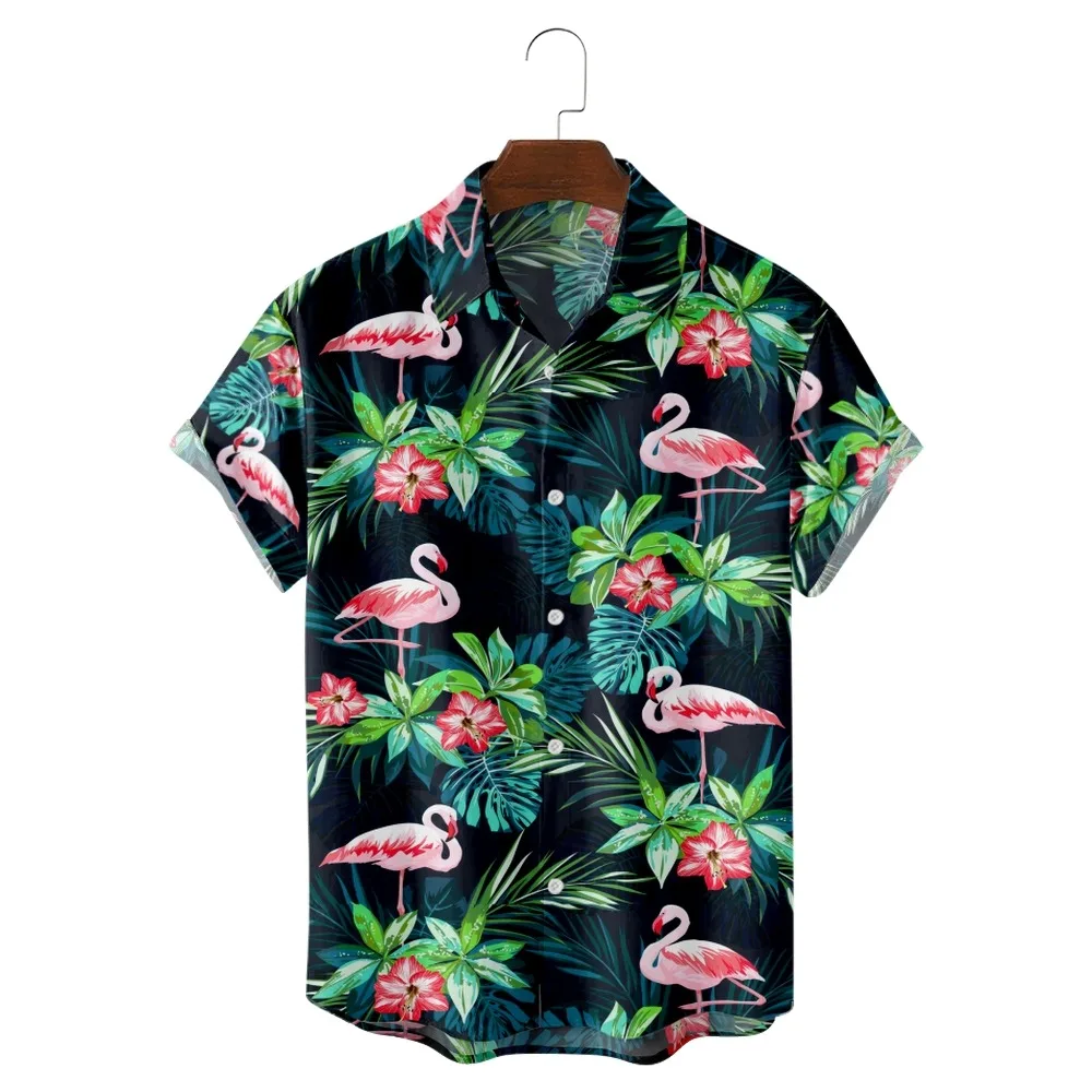 

2022 Hawaiian and Flamingo Pattern Print Shirts, Fashion Casual Vacation Hawaiian Beach Style, Summer Shirts for Men and Women