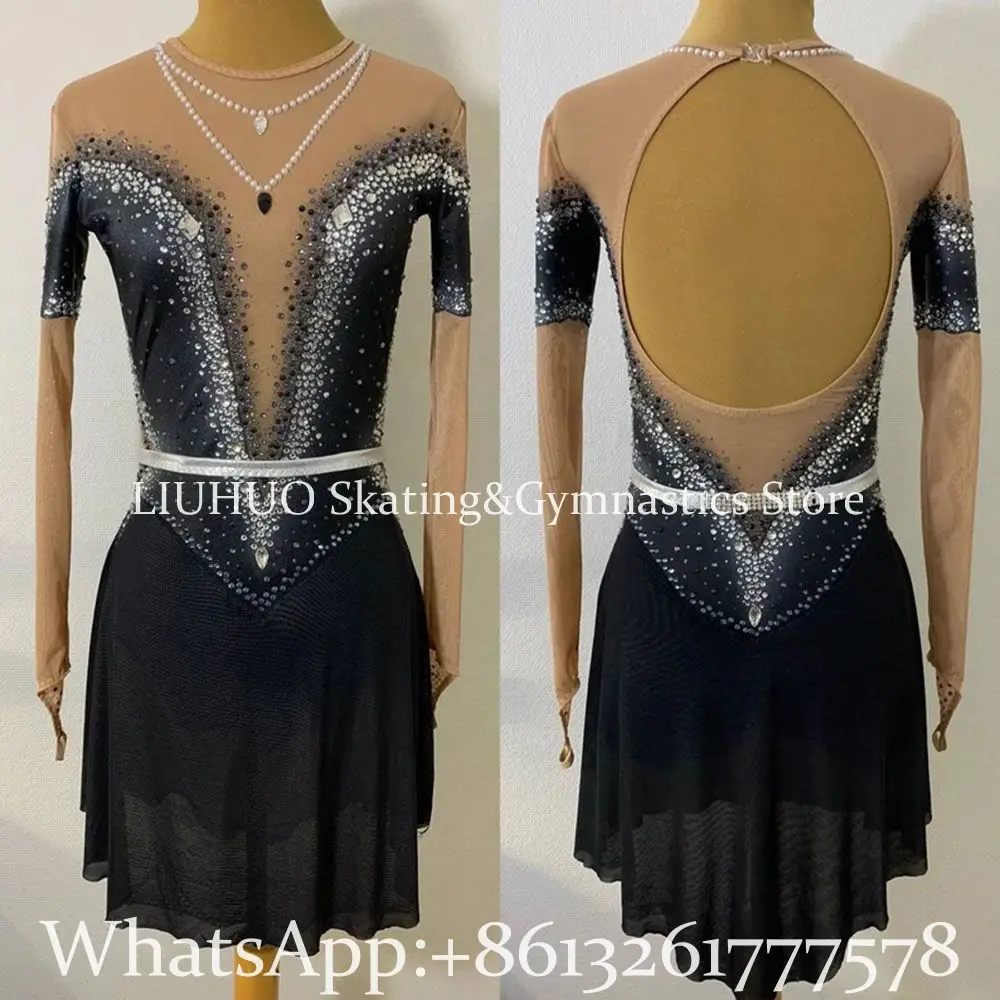 

Ice Skating Dress Women's Girls' Black Rhinestones Figure Skating Dress Competition Skating Wear