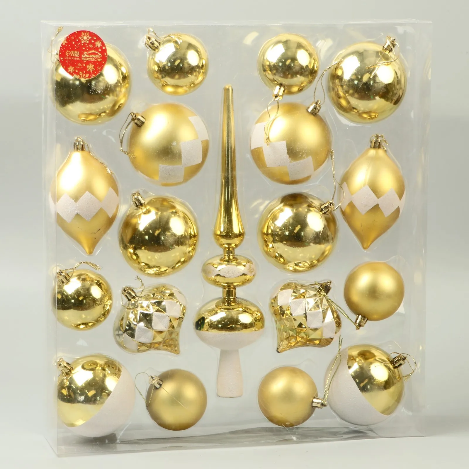 Набор украшений пластик 19 шт 'Льдинки' бело-золотой (комплект из 2 шт)