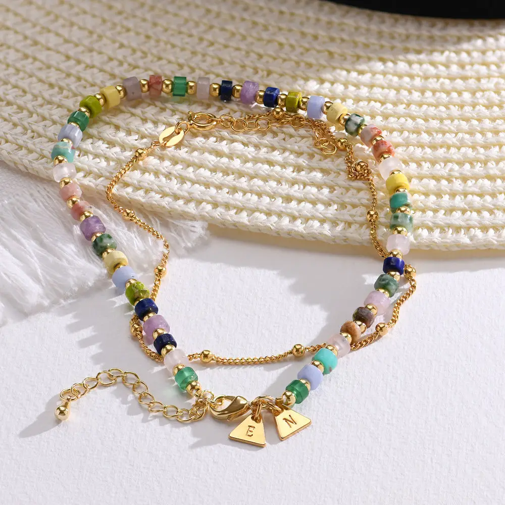 Layered Beads Bracelet/Anklet Personalized Initial Ankle Bracelet Layering Anklet Gift for Her Beach Wedding Bridesmaid Gift