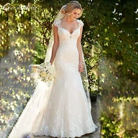 lace appliques mermaid wedding dress backless cap sleeve trumpet bride dresses sweetheart vestido de novia robe de mari%c3%a9e