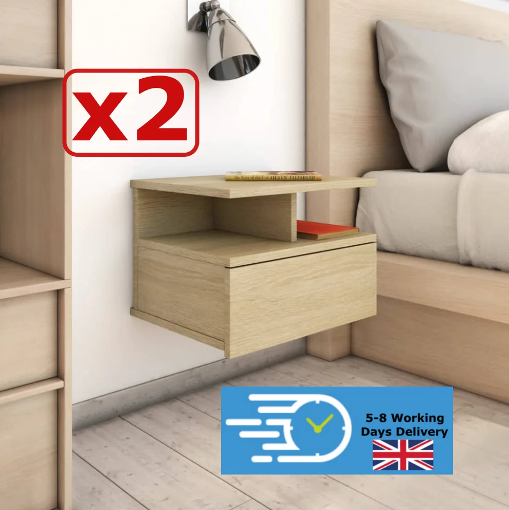 

Floating Nightstands 2 pcs Sonoma Oak Bedside Cabinets, Wall Hanging Wood Nightstands Modern Bedroom Furniture, closet organizer