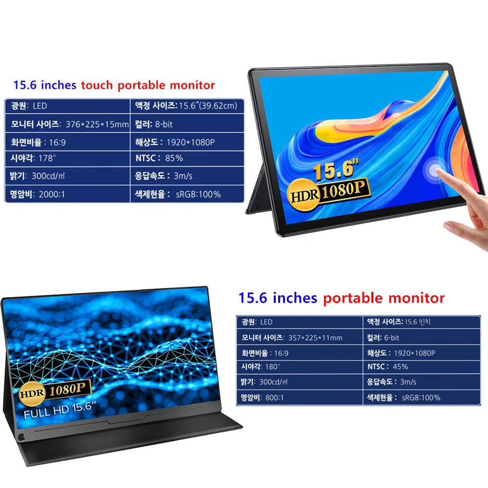 

Cdisplay 15.6 Inch 1080P Portable Monitor Touch/Non-Touch FHD HDRIPS Monitor 60Hz 100% SRGB 300CD/M HDMI USB-C Compatible Computer Laptop monitor Xbox PS4/5 Switch Gaming Monitor
