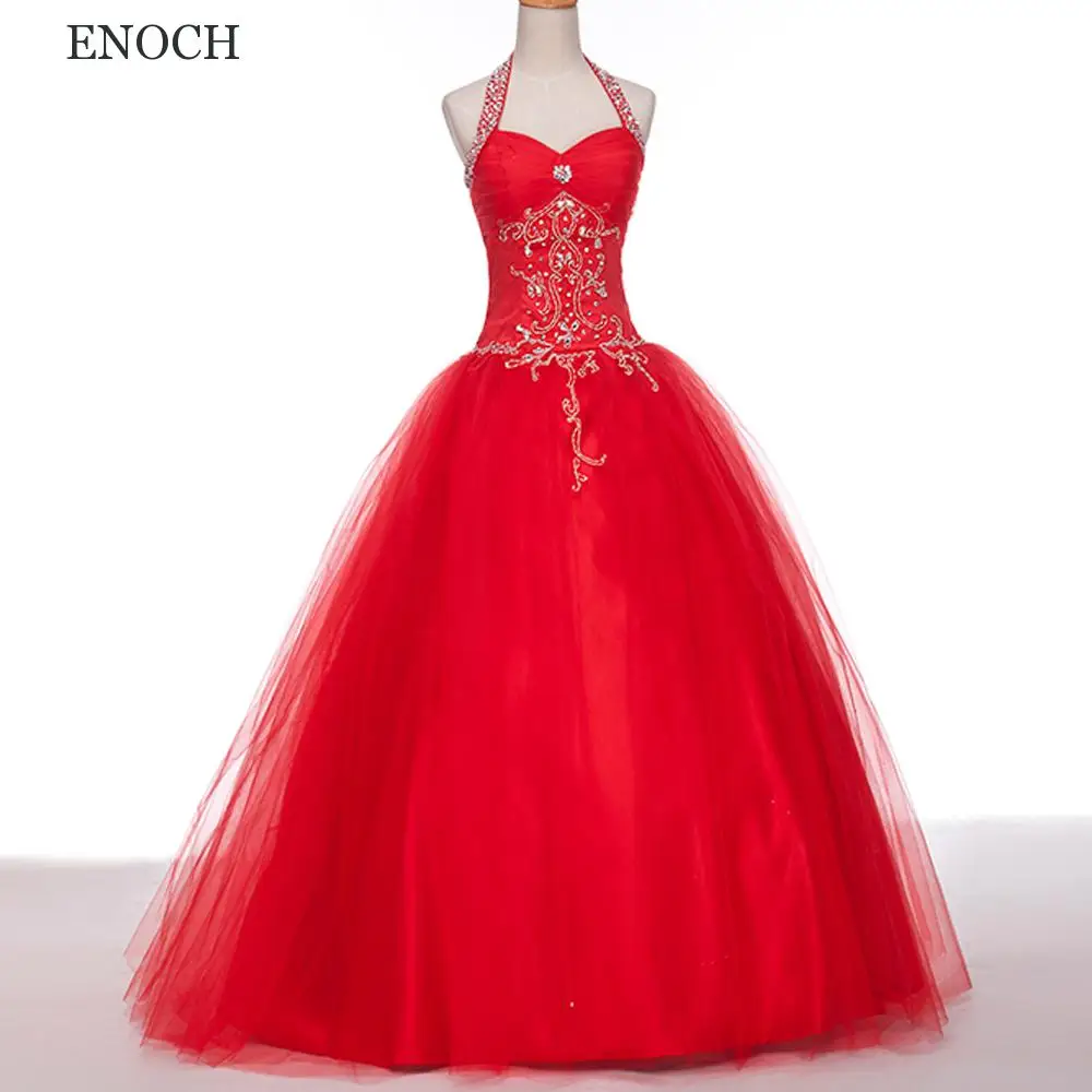 

ENOCH Luxury Halter A-Line Evening Dresses Sleeveless Backless Appliques Formal Gowns Beading Custom Made Vestido De Noche New