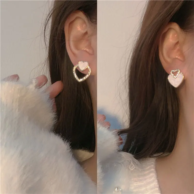 

White Heart Clip Earrings No Piercing New in Asymmetric Korean Fashion Beautiful Earrings for Women 2022 Luxury Free Shipping