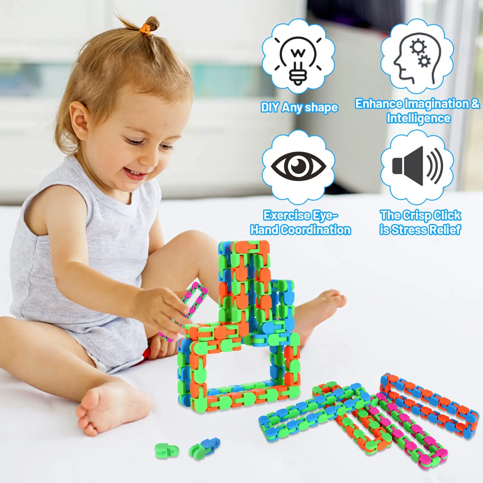 20 Пакет Змеиные Головоломки Классическая Сенсорная Игрушка Безумные Дорожки Щелкнуть и Соединить Фигетовые Игрушки Для Разряда Напряжения Детей Аутизм