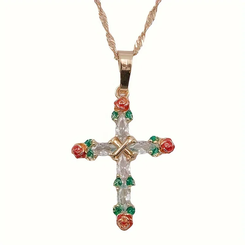 1 шт. женское ожерелье с подвеской в виде креста и розы