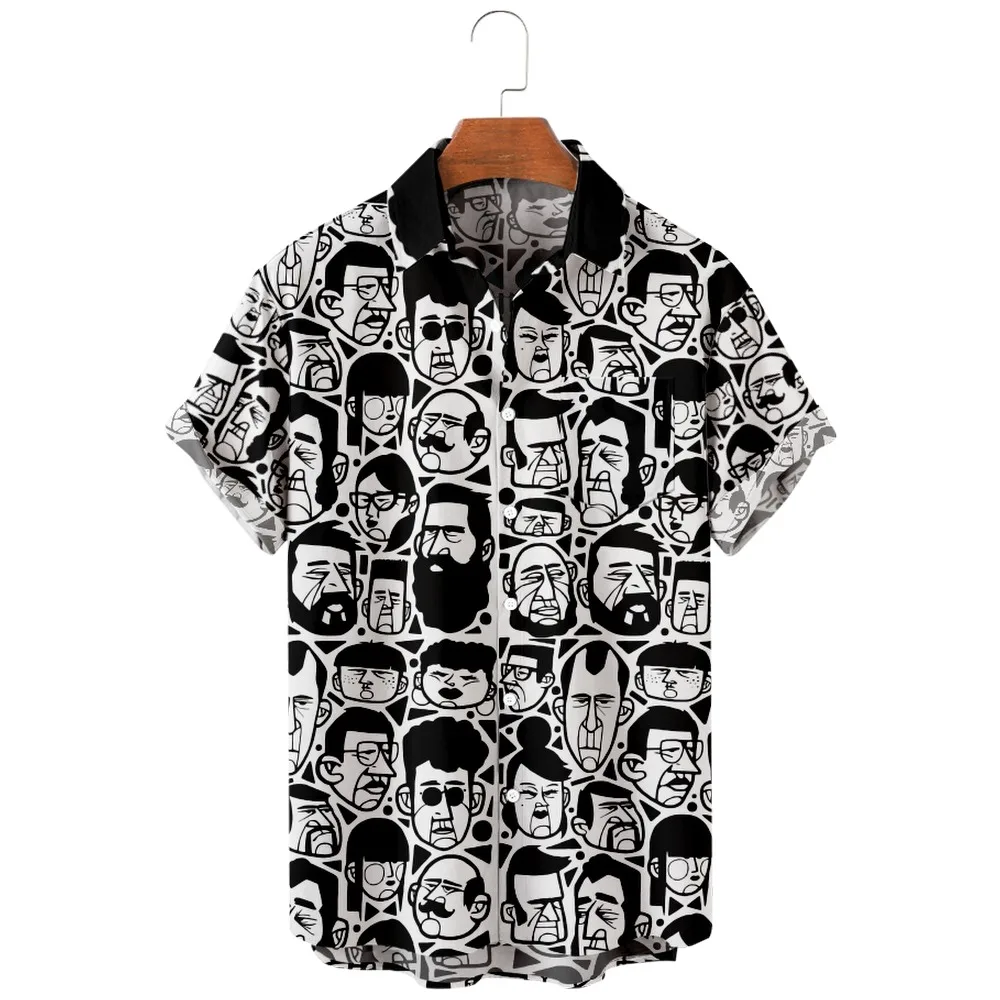 

2022 cartoon expression face print shirt, fashion casual creative street art style, summer pocket shirt for men and women