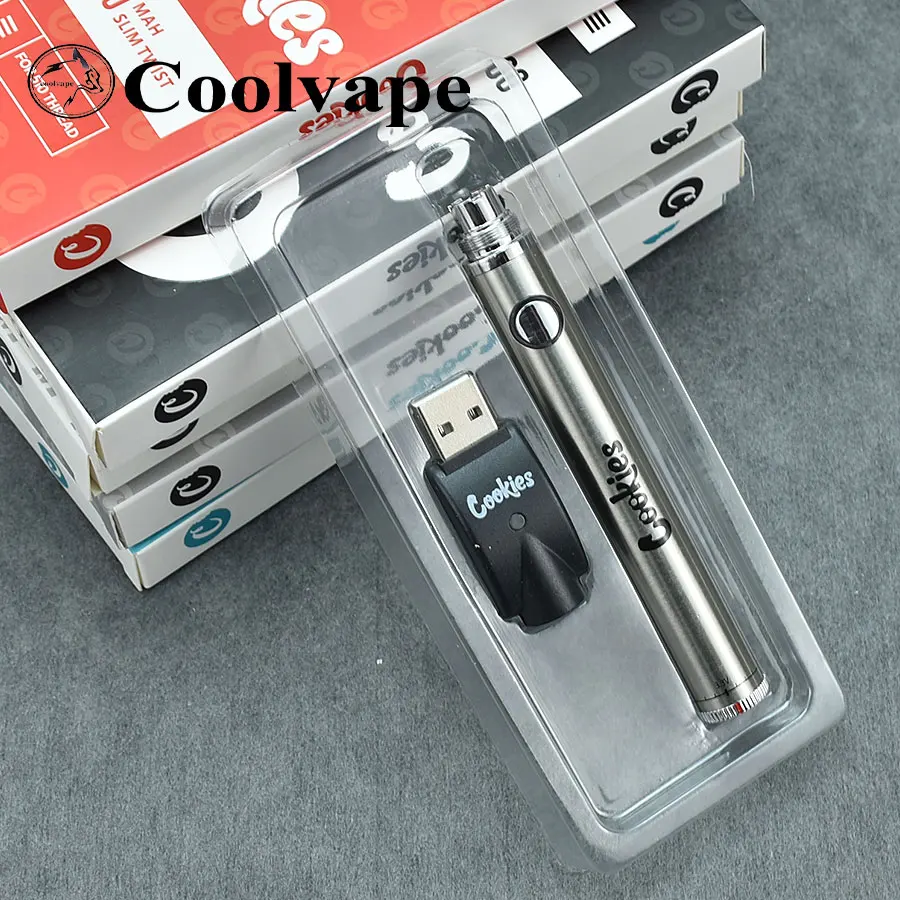 

900mAh Vape Pen Cookies Battery VV Preheat 3.3-4.8V Slim Adjust For 510 Thread Dab Wax Thick Oil CC-ELL Vape Cartridge tank