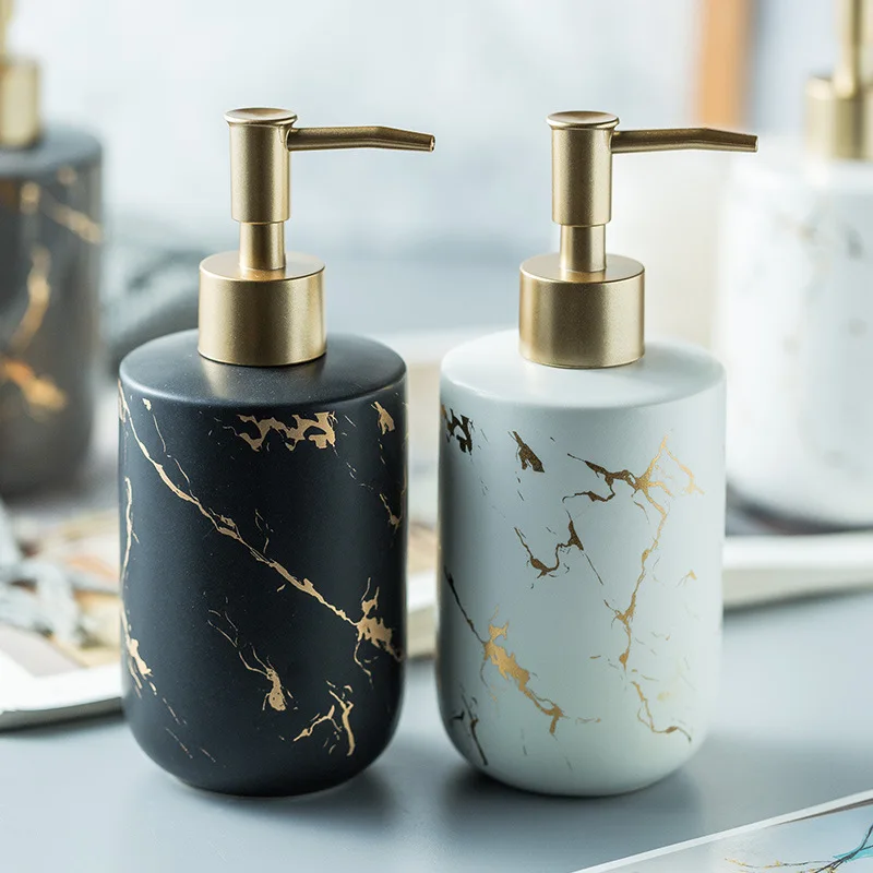 

Golden Marble Texture Ceramic Portable Soap Dispenser Shampoo Bottle Hand Sanitizer Jar Bathroom Supplies 300ml Lotion Bottle