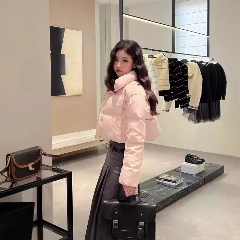 Copy 1: 1 MiuMiu 24ss Новый розовый воротник Короткий пуховик Модный многофункциональный
