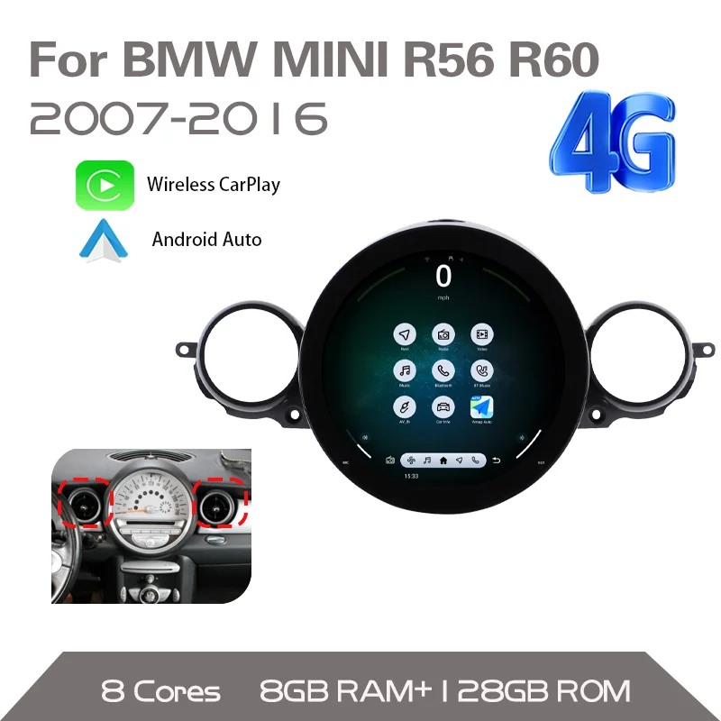 

Android 15 для BMW Mini Cooper R56 R60 2006-2016 OLD TO NEW Auto Carplay Автомобильная навигация Стерео Мультимедийный плеер 256 ГБ GPS