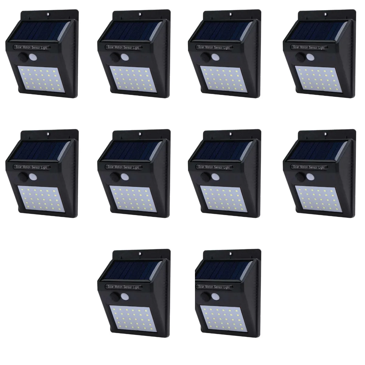 

Kit 10 Luminária Solar Para Jardim Parede 30 Leds Refletor A Prova Dágua C/ Sensor De Presença 3 Funções